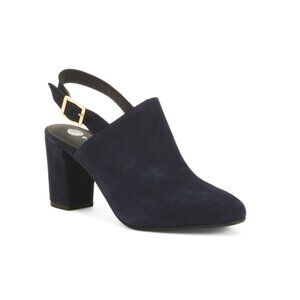 ERIC MICHAEL Navy Made In Portugal Suede Blanche Heel Mules